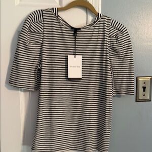 Who What Wear Black and White Striped Women's Top